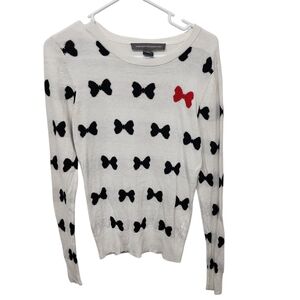 French Connection Womens Sweater with Black and Red Bow‎ Pattern Size Small